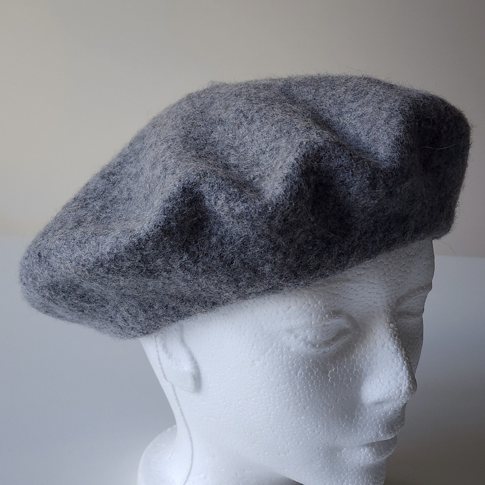 100% Wool Beret Hat Grey Felted Winter Warm Classic French Paris Style Parisian
